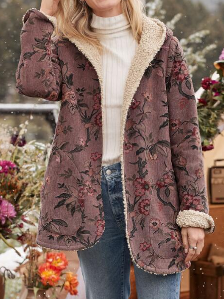 

Floral Loose Casual Hoodie Overcoat, Multicolor, Outerwear
