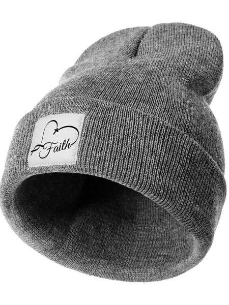 Faith Graphic Printed Beanie Hat, Light gray, Hats