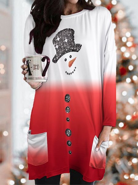 

Women's Christmas Snow Man Crew Neck Casual Dress, As picture, Dresses