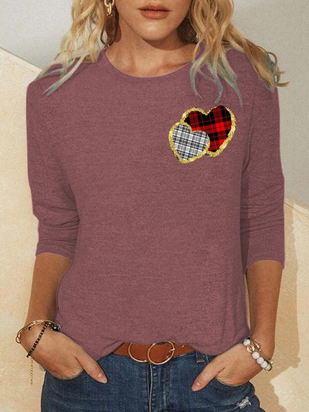 

Women's Valentine's Day Casual Heart/Cordate T-Shirt, Brick red, Long sleeves