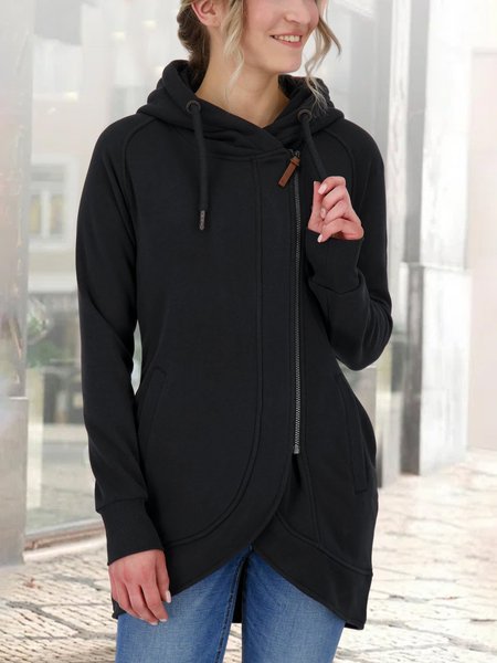 

Hoodie Loose Plain Casual Jacket, Black, Outerwear
