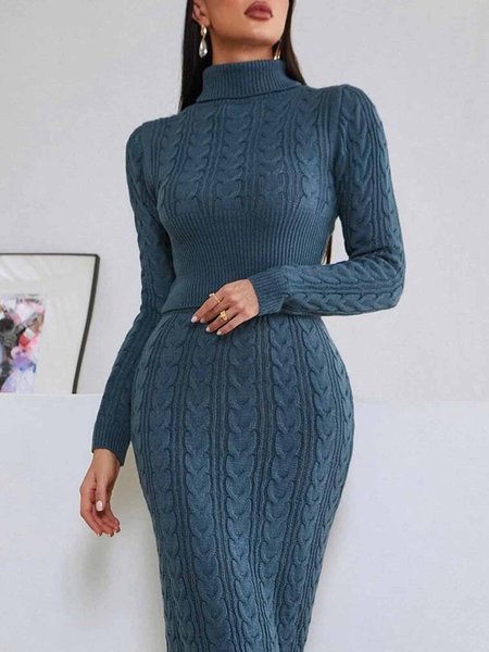 

Elegant Long sleeve Turtleneck Elegant Regular Fit Sweater, Blue, Pullovers