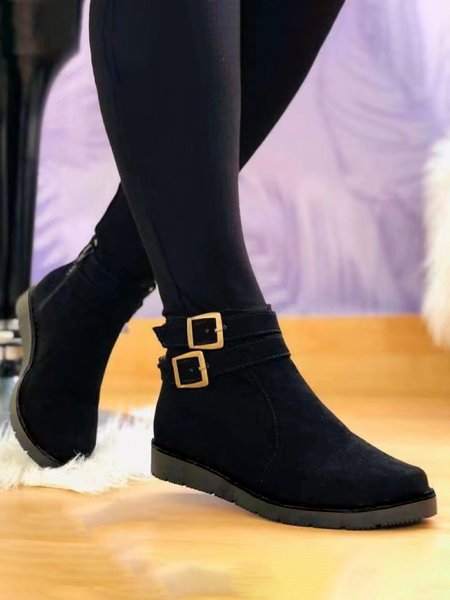 

Women's Plus Size Buckle Embellished Zip Flat Booties, Black, Boots