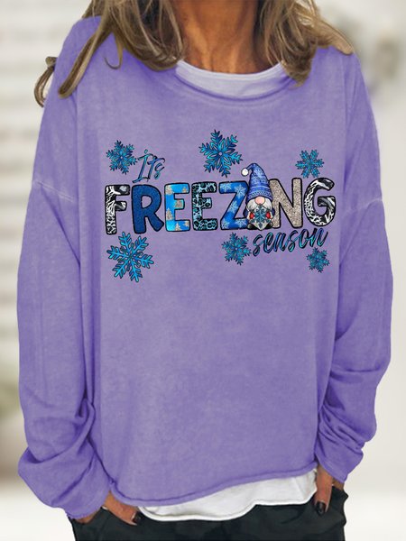 

Women's It Is Freezing Season Funny Graphic Print Christmas Snowman Cotton-Blend Casual Loose Sweatshirt, Light purple, Hoodies&Sweatshirts