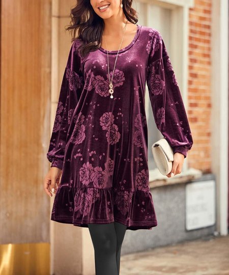 

Urban Velvet Jacquard V-Neck Loose Dress, Purple, Dresses