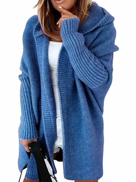 

Daily Hoodie Plain Simple Long sleeve Sweater Coat, Blue, Cardigans