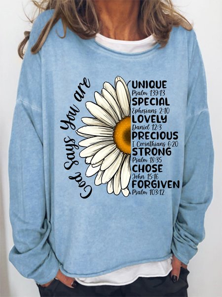 

Women's Christian Positive Words Daisy Loose Crew Neck Text Letters Simple Sweatshirt, Light blue, Hoodies&Sweatshirts