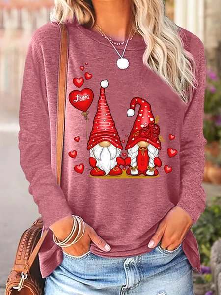 

Women's Valentine's Day Gnomes Simple Regular Fit Long Sleeve Top, Pink, Long sleeves