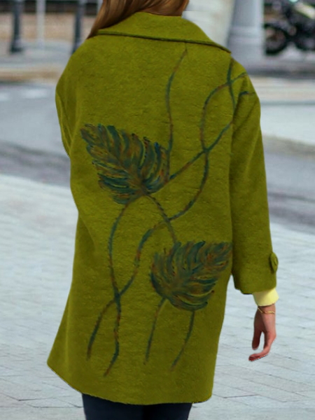 

Floral Lapel Collar Simple Overcoat, Green, Coats