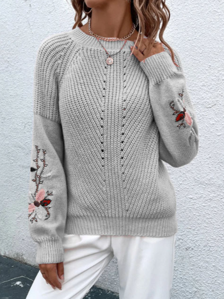 

Floral Reglan Sleeve Sweater, Gray, Sweaters
