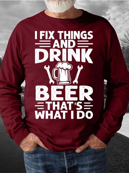

Men’s I Fix Things And Drink Beer That’s What I Do Text Letters Casual Crew Neck Sweatshirt, Red, Hoodies&Sweatshirts