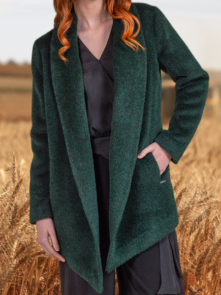 

Loose Fluff/Granular Fleece Fabric Vintage Overcoat, Darkgreen, Coats