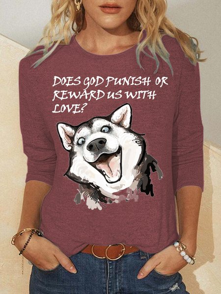 

Women's Valentine's Day Dog Street Crew Neck T-Shirt, Brick red, Long sleeves