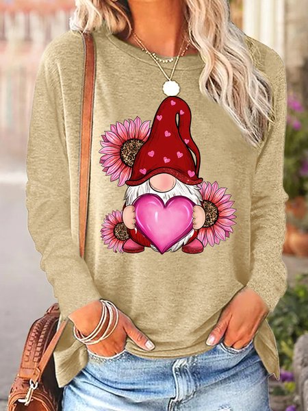 

Women's Valentine's Day Gnomes Simple Regular Fit Long Sleeve Top, Khaki, Long sleeves