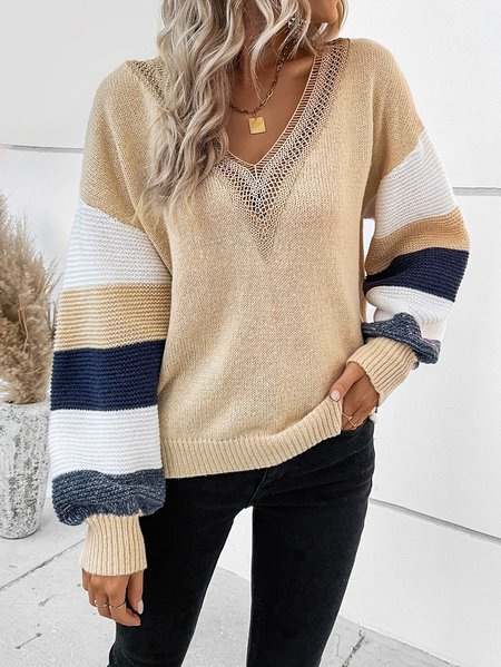 

Color Block Loose Casual Crew Neck Sweater, Multicolor, Sweaters