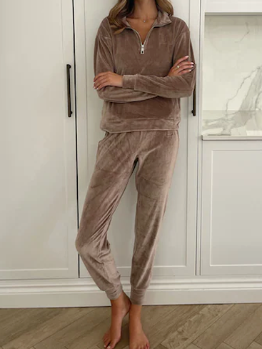 Lipsy Velour Zip Two-Piece Set, Deep brown, Suit Set