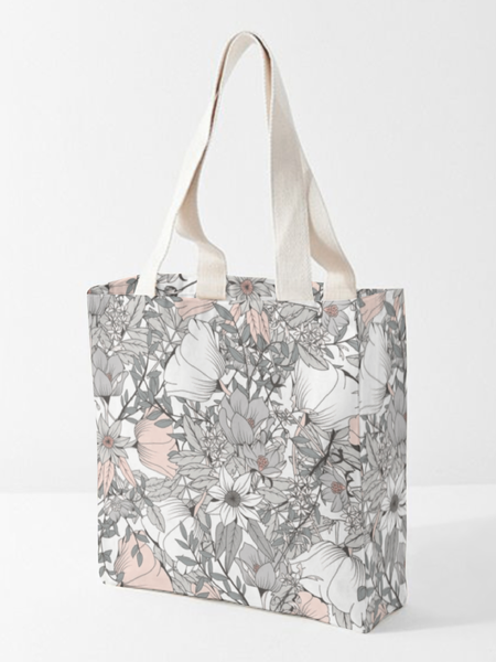 

Rose All Over Print Plant Graphic Casual Shopping Tote Bag, As picture, Bags