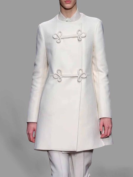 

Daily Long sleeve Elegant Regular Fit Crew Neck Jacket, White, Jackets