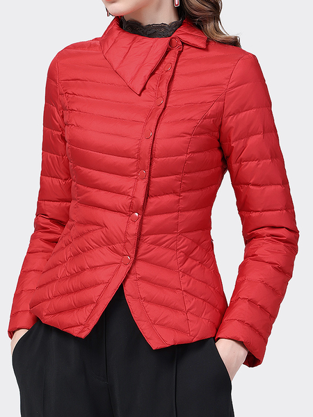 

Asymmetrical Regular Fit Plain Urban Long sleeve Fleece Coat, Red, Others