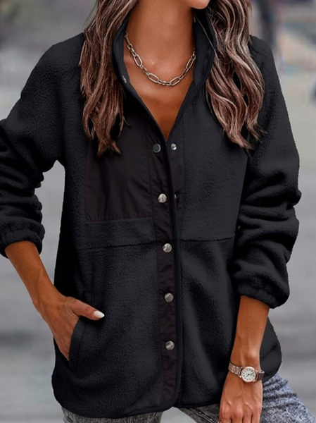 

Cross Neck Plain Loose Casual Jacket, Black, Jackets