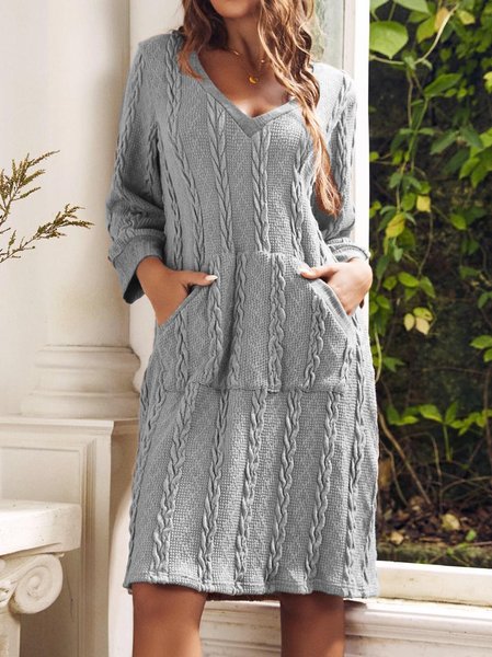 

Casual Plain Knitted Jacquard Hooded Dress, Gray, Dresses