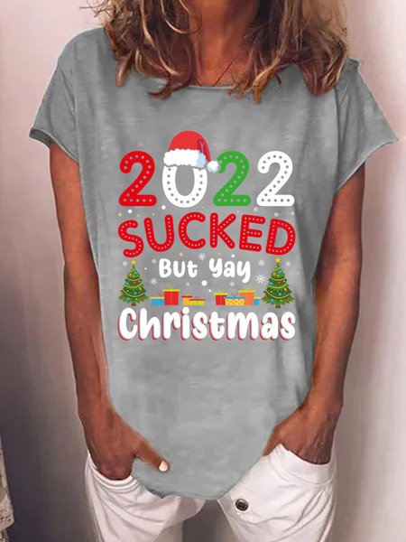 

Lilicloth X Manikvskhan 2022 Sucked But Yay Christmas Womens T-Shirt, Gray, T-shirts