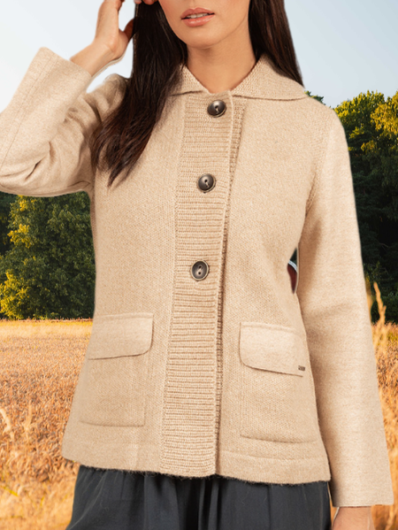

Casual Shawl Collar Sweater Coat, Beige, Cardigans