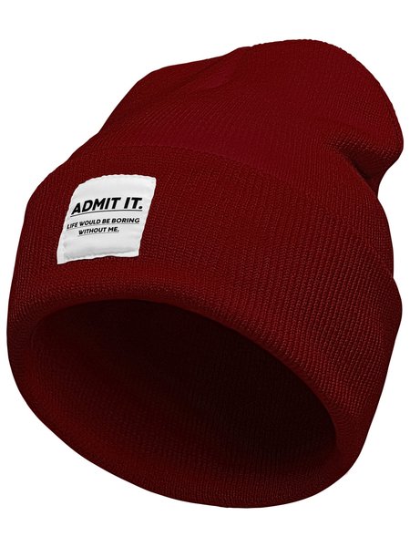 

Admit It Life Without Me Would Be Boring Funny Text Letter Beanie Hat, Wine red, Men's Accessories