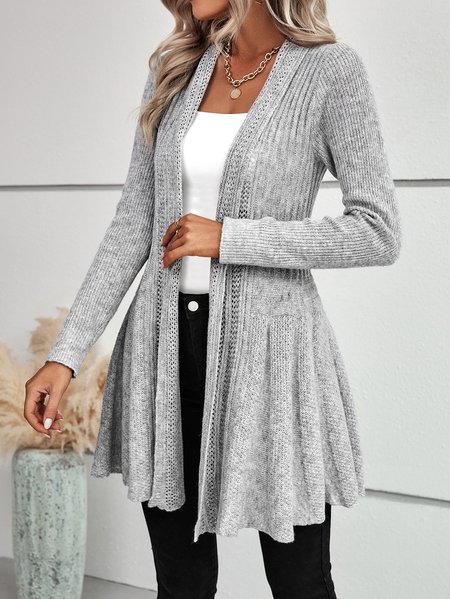 

Plain Regular Fit Wool/Knitting Sweater Coat, Gray, Sweaters & Cardigans