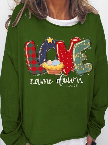 

Women's Love Came Down Luke 2:11 Funny Graphic Print Loose Casual Sweatshirt, Green, Hoodies&Sweatshirts
