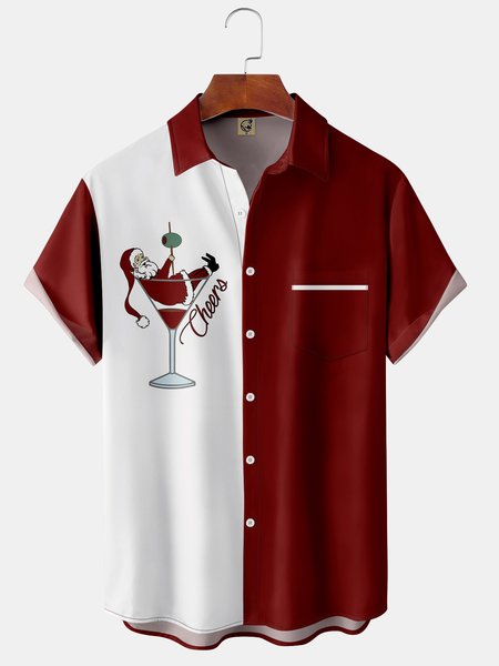 

Christmas Santa Claus Chest Pocket Short Sleeve Shirt, Red, Short Sleeve Shirts