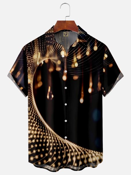 

Geometric Chest Pocket Short Sleeve Shirt, Black, Men Shirts