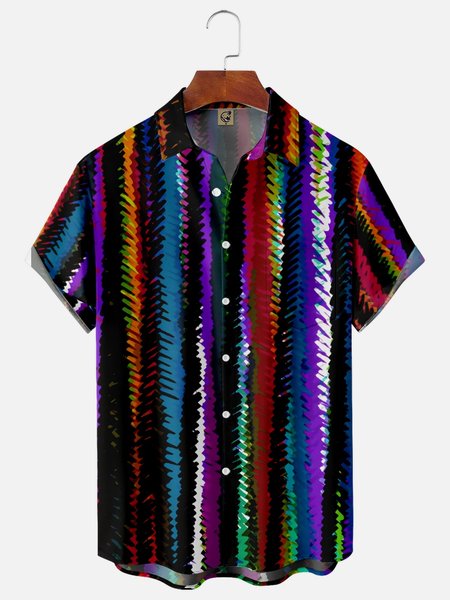 

Striped Chest Pocket Short Sleeve Casual Shirt, Black, Men Shirts