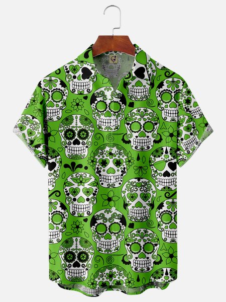

St. Patrick's Day Chest Pocket Short Sleeve Casual Shirt, Green, Men Shirts