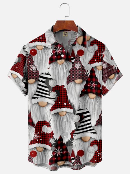 

Christmas Gnomes Chest Pocket Short Sleeve Casual Shirt, Gray, Men Shirts