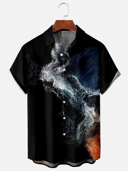 

Wave Chest Pocket Short Sleeve Casual Shirt, Black, Men Shirts