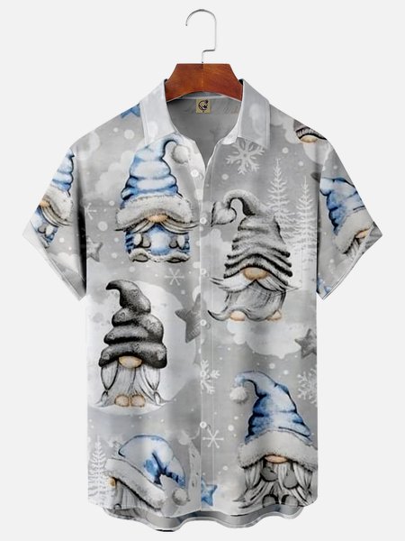 

Christmas Gnomes Chest Pocket Short Sleeve Casual Shirt, Gray, Men Shirts