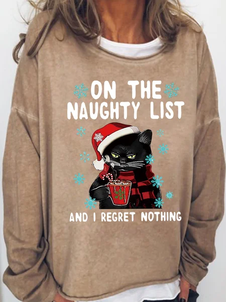 

Womens Black cat On the naughty list and i regret nothing Christmas Sweatshirt, Light brown, Hoodies&Sweatshirts