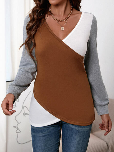 

Color Block V Neck Casual T-Shirt, Multicolor, T-Shirts