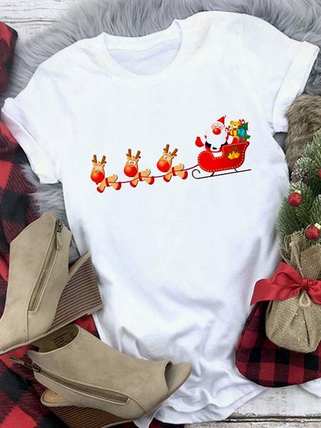

Casual Crew Neck Loose Christmas T-Shirt, Color7, T-Shirts