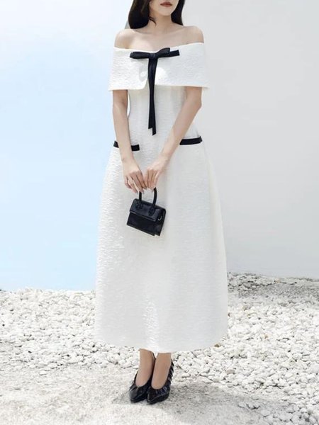 

Regular Fit Cold Shoulder Elegant Dress & Party Dress, White, Maxi Dresses
