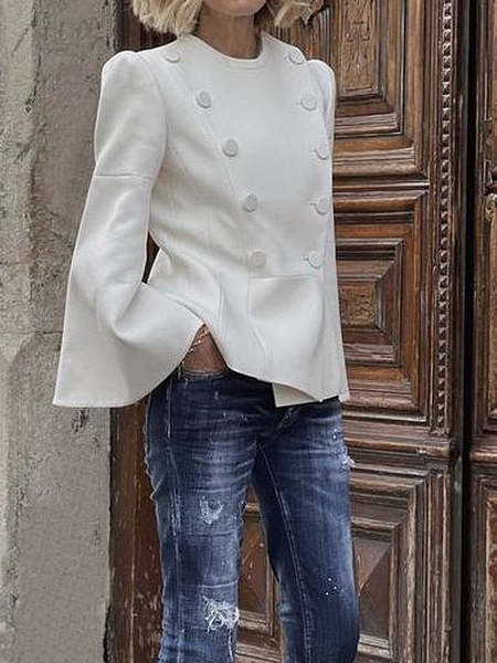 

Plain Urban Loose Crew Neck Long sleeve Jacket, Off white, Jackets