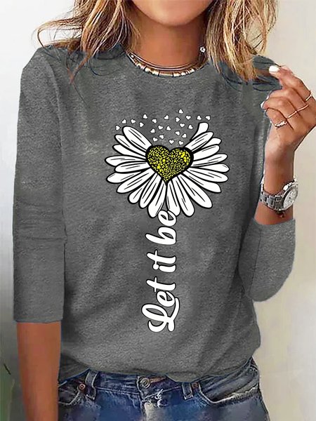 

Women's Sunflower Let it Be Text Letters Simple Long Sleeve Top, Gray, Long sleeves