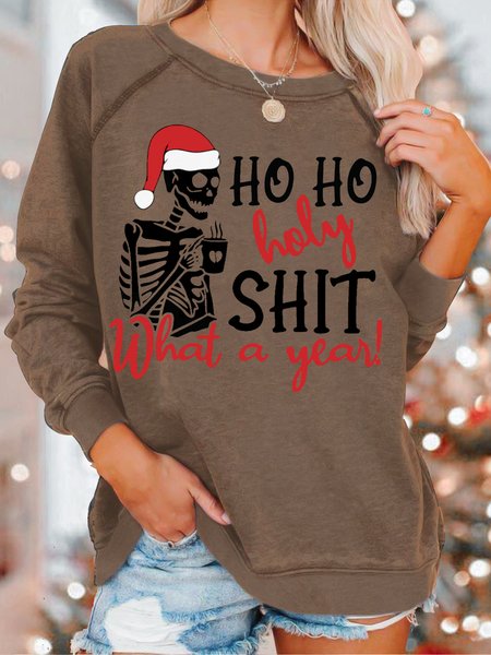 

Women's Ho Ho Holy Shit What A Year! funny Christmas Letters Casual Sweatshirt, Coffee, Hoodies&Sweatshirts