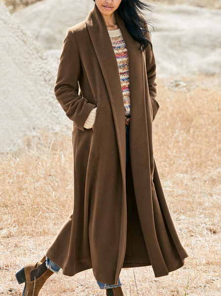 

Shawl Collar Casual Plain Regular Fit Overcoat, Coffee, Trench Coats