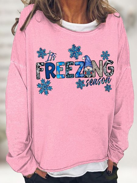 

Women's It Is Freezing Season Funny Graphic Print Christmas Snowman Cotton-Blend Casual Loose Sweatshirt, Pink, Hoodies&Sweatshirts