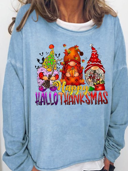

Women's Gnomes Halloween Thanksgiving Christmas Happy Casual Letters Sweatshirt, Light blue, Hoodies&Sweatshirts