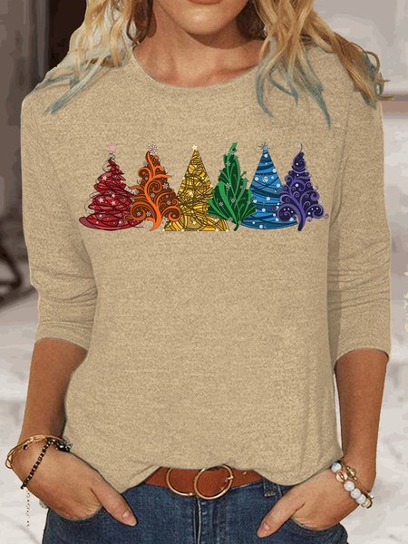 

Women's Rainbow Christmas Trees Classic Long Sleeve Top, Apricot, Long sleeves