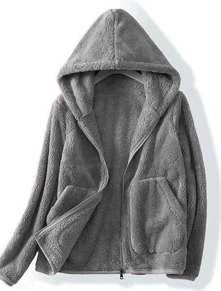 

Casual Fluff/Granular Fleece Fabric Teddy Jacket, Gray, Outerwear