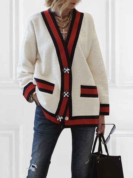 

Striped Urban Long Sleeve Regular Fit Coat, White, Others